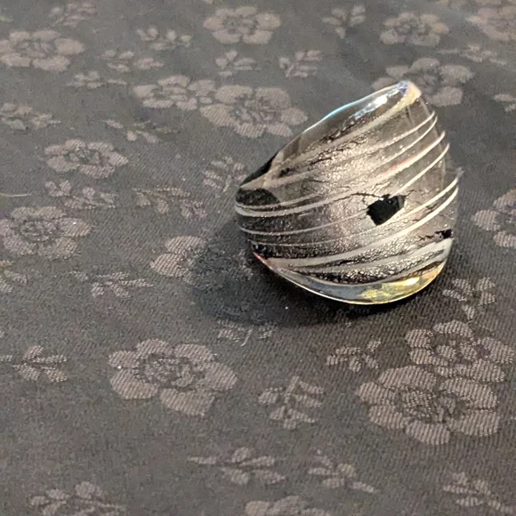 Murano Glass Ring Silver Foil Glass Ring Size 7.5 - Picture 2 of 6